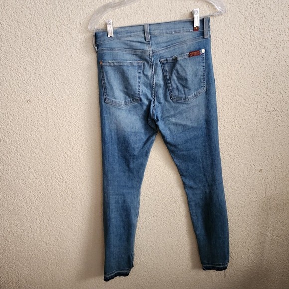 7 for All Mankind the Ankles Skinny Jean Frayed Cutoff Hem in Bright Palms Sz 27 - Picture 7 of 9